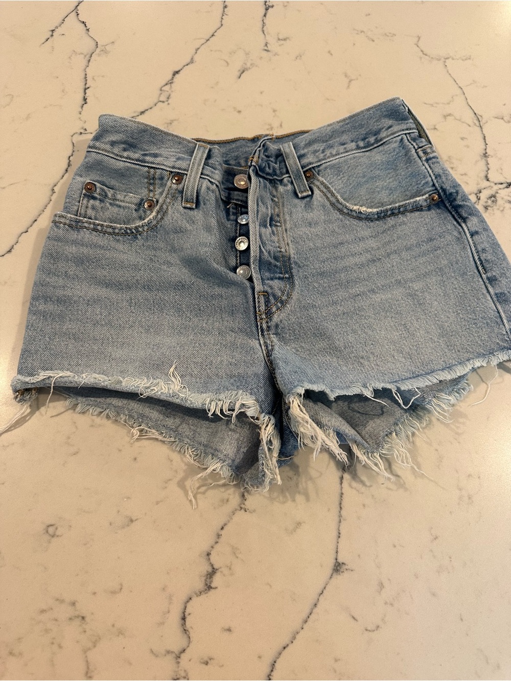 Levi's Light Blue High-Waist Distressed Denim Shorts